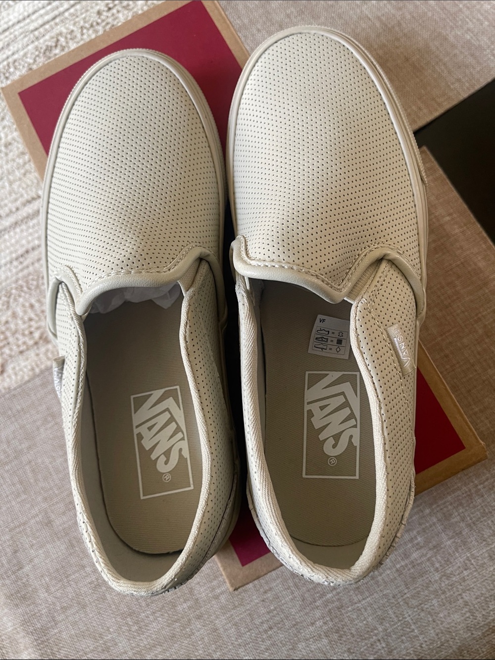 Vans Asher Slip-On Sneakers in Oatmeal Perforated Leather